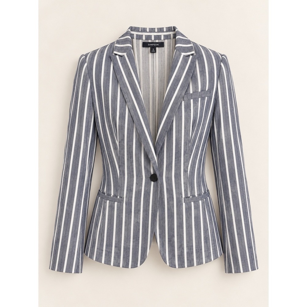 Banana Republic Women's Lined Blue & White Striped Blazer Classic Fit Size 4